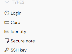 screenshot of new ssh key type in the vault